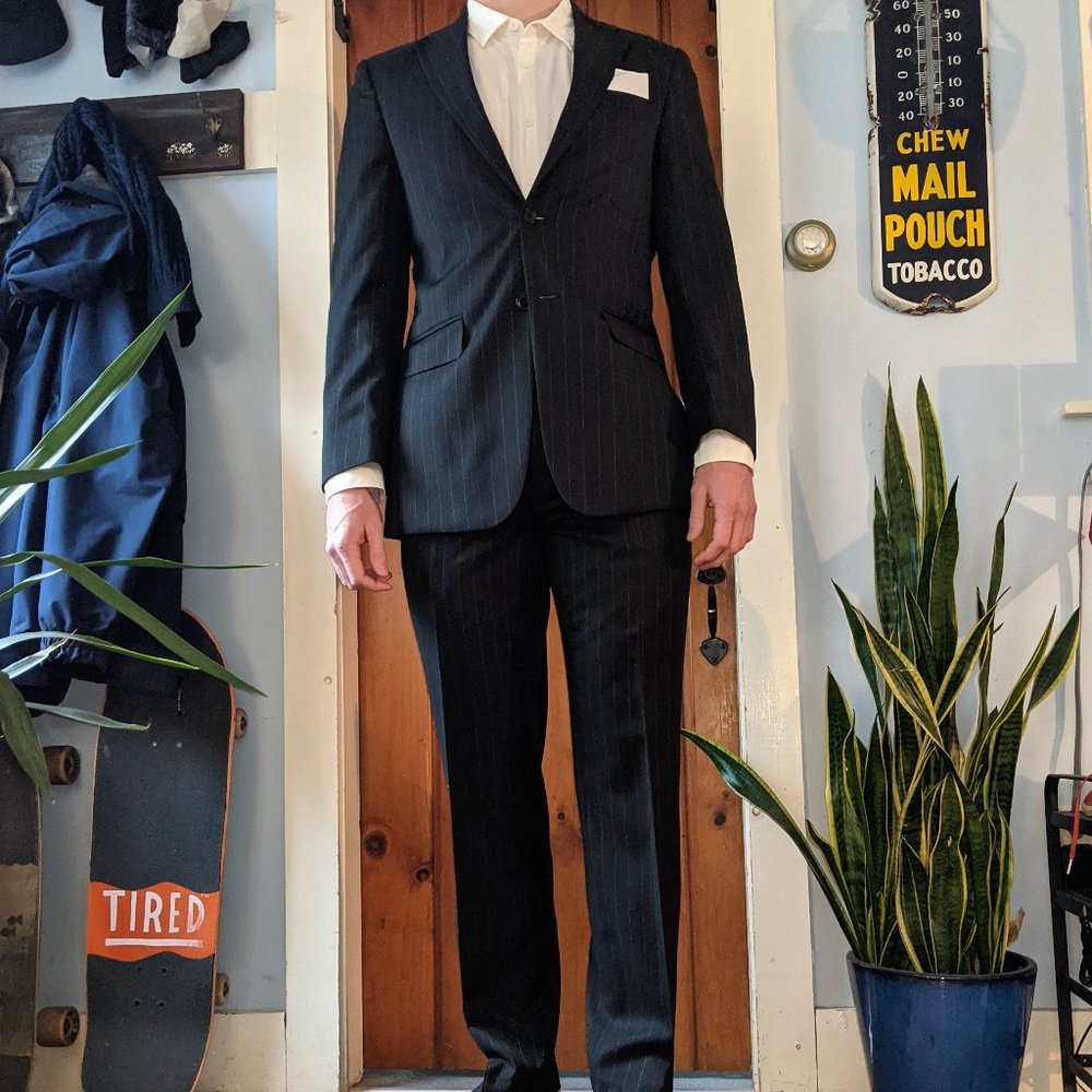 Jos A Bank 38L men's black pinstripe suit
